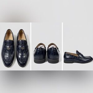 Vince Camuto Navy Croc-Embossed Loafers